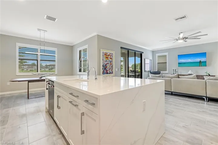 quartz topped island with storage