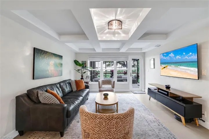 Living room with coffered ceiling