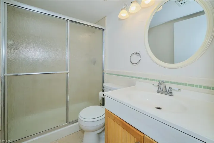 Walk-in shower in the primary bath.