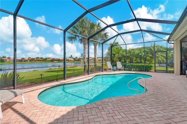 View of pool and lake. Spacious patio.