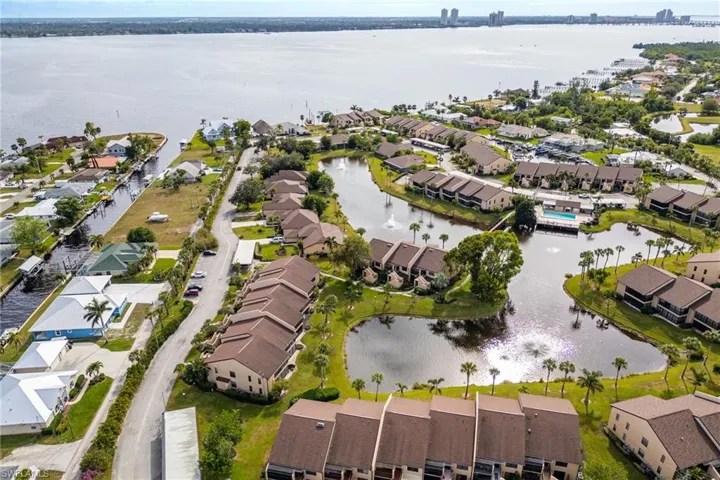 Aerial view with a water view