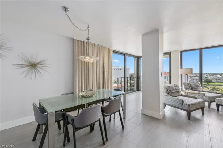 Dining room with expansive windows