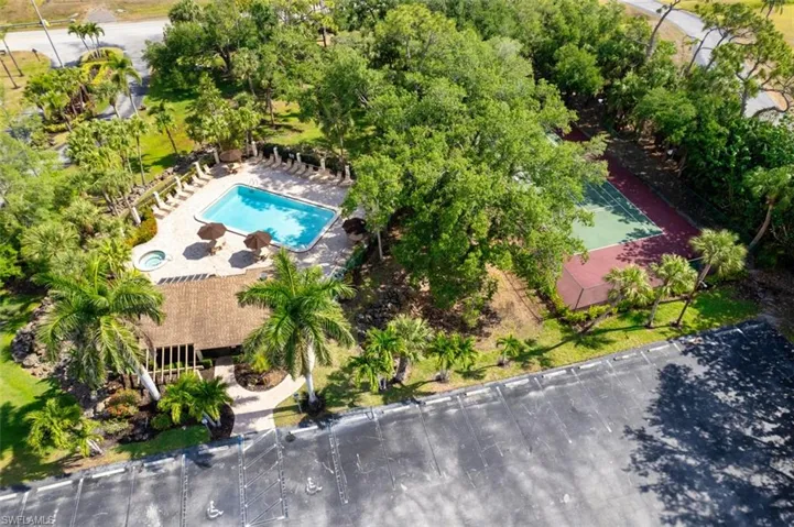 Drone / aerial view of a pool