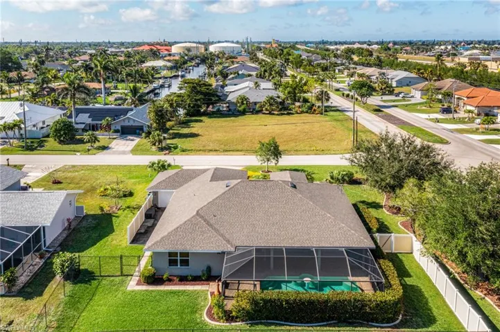 Aerial view of the Back of the privacy of the Pool setting