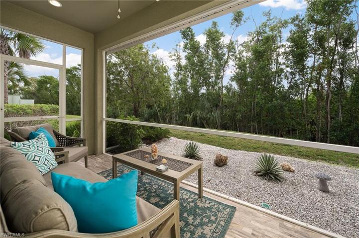 Private lanai with preserve views set in the back of the community