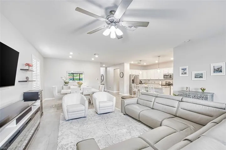 Living room with 12x24" tile throughout the home