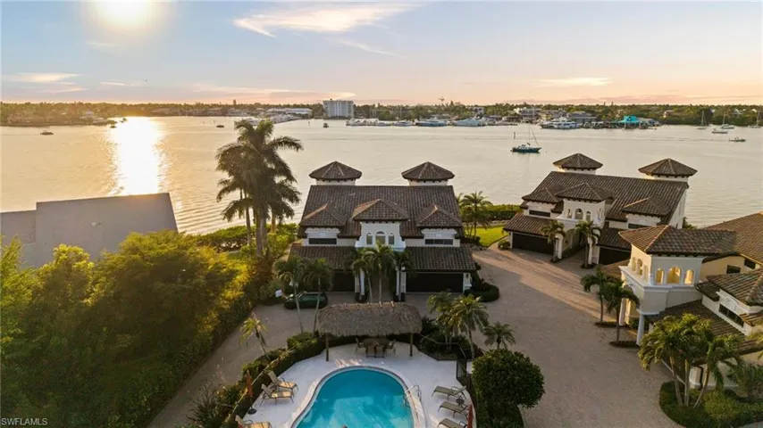 Aerial view at dusk with a water view