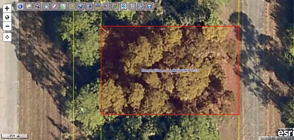 Aerial view of property's location featuring property parcel outlined