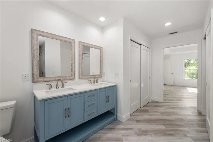 The master has two closets. 1 is a large walk in and the other is a regular closet.