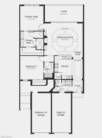 Floor Plan - Additional Highlights Include: impact windows throughout the whole house, tray ceiling package, fireplace, quartz countertops, Café kitchen appliances, and upgraded laminate flooring