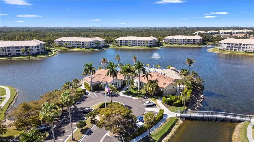 Aerial view of a nearby body of water