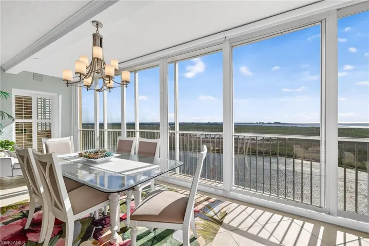 Sunroom featuring a water view, a chandelier, and beam ceiling