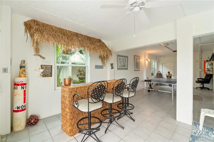 Dining area with a ceiling fan