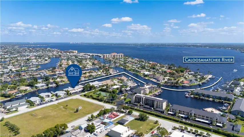 Bird's eye view of a nearby body of water