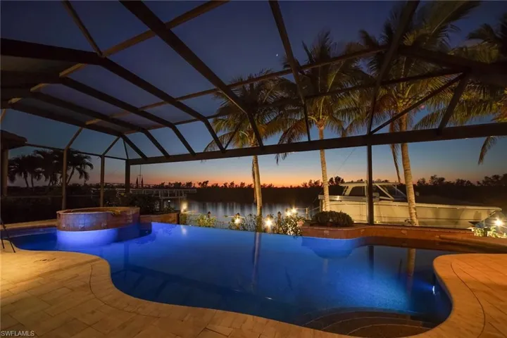 Pool at Dusk overlooking last few rays of Sunset