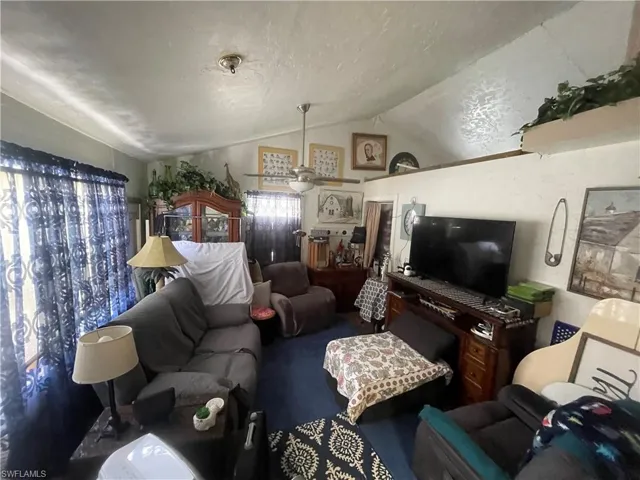 Living room featuring vaulted ceiling