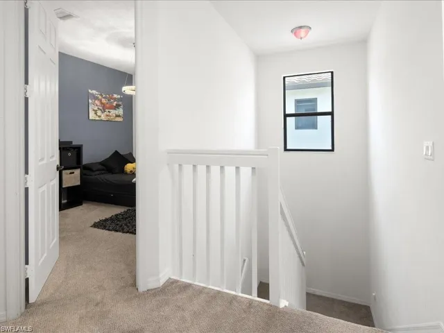 Staircase with carpet floors