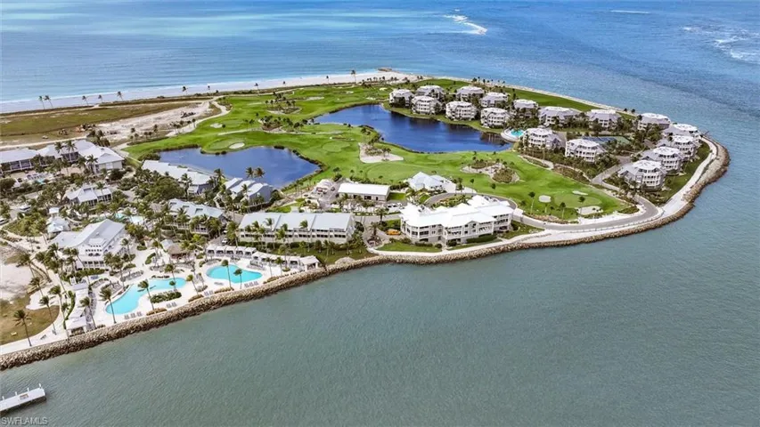 Aerial view of a nearby body of water