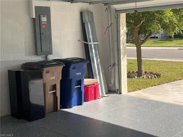 Garage featuring electric panel