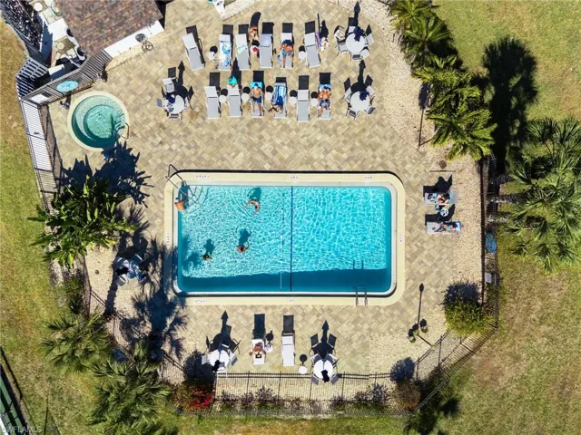 Drone / aerial view of a pool area