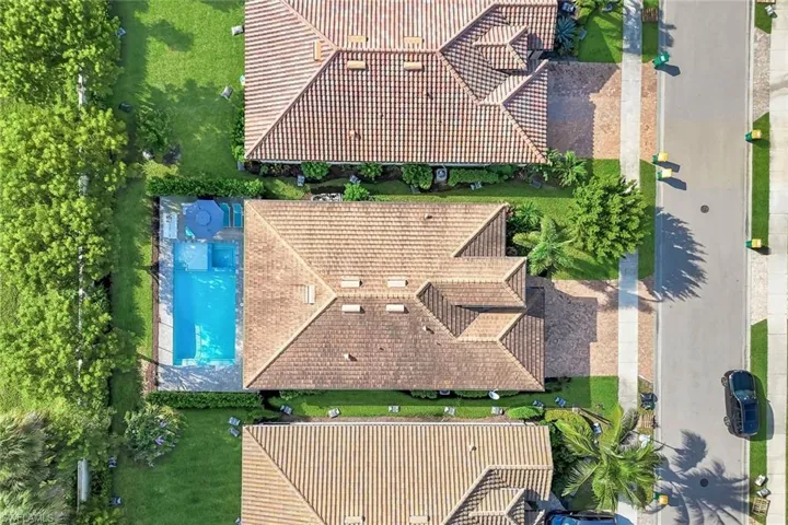 Drone / aerial view of a pool