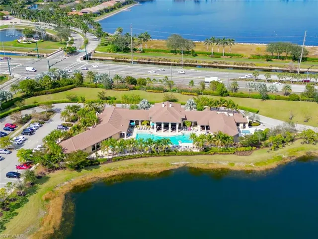 Aerial view of a nearby body of water