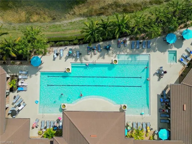 Drone / aerial view of a pool area