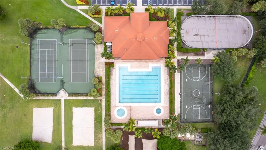 Outdoor Hockey Rink, Basketball court, swimming Pool w/ spa and kiddie pool, Tennis courts, Pickleball, Volley Ball, and kids Playground, (Soccer Field and Baseball Diamond not shown this picture).