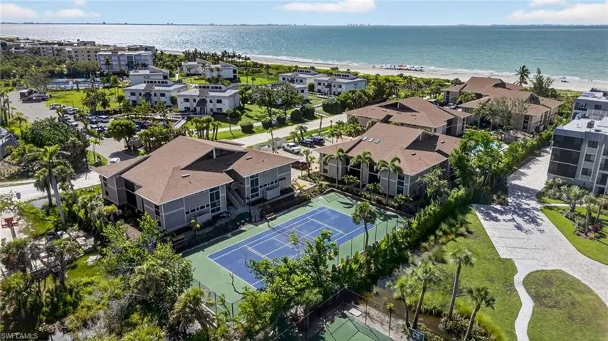 Aerial view of a nearby body of water