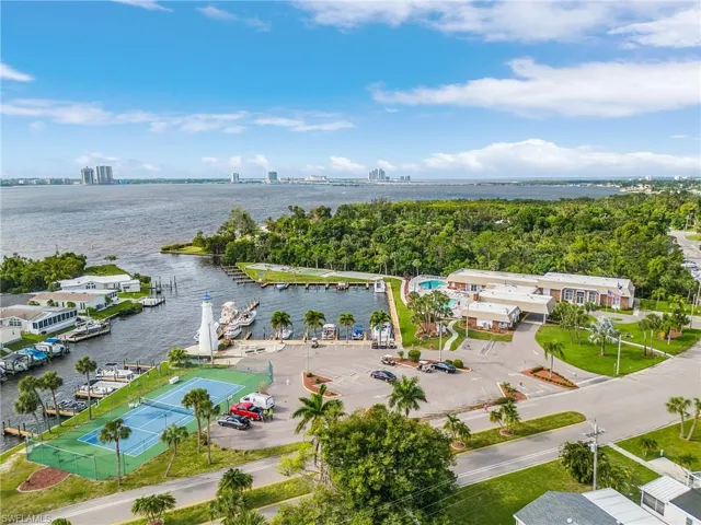 Drone / aerial view of marina, clubhouse