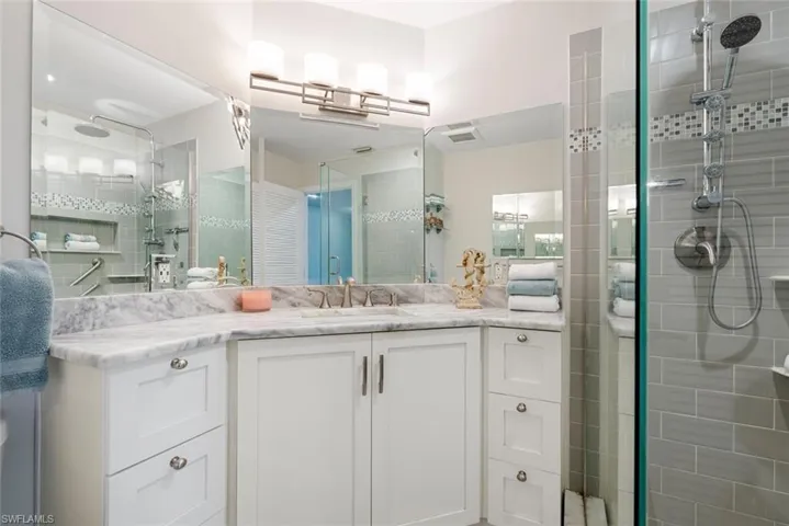 Designed to maximize the space! Extra electrical outlets located inside vanity drawer!