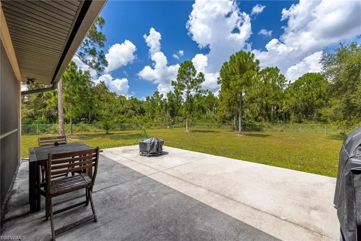 Fenced backyard featuring a patio area, outdoor dining area, and grilling area