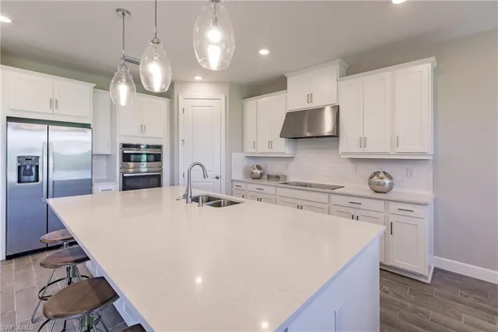 This is the kitchen you have been looking for! 42 inch upper cabinets, cabinet moldings, built-in stainless appliances, a huge Island with storage on both sides and a huge walk-in pantry.