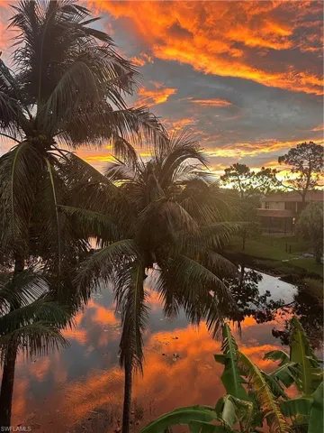 Sunset view from upstairs apartment balcony