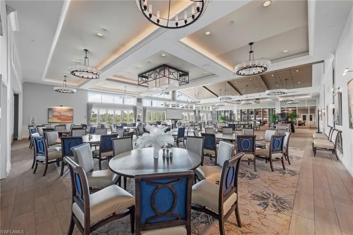 The Vista Dining Room. Sophisticated and elegant overlooking water views and the golf course.