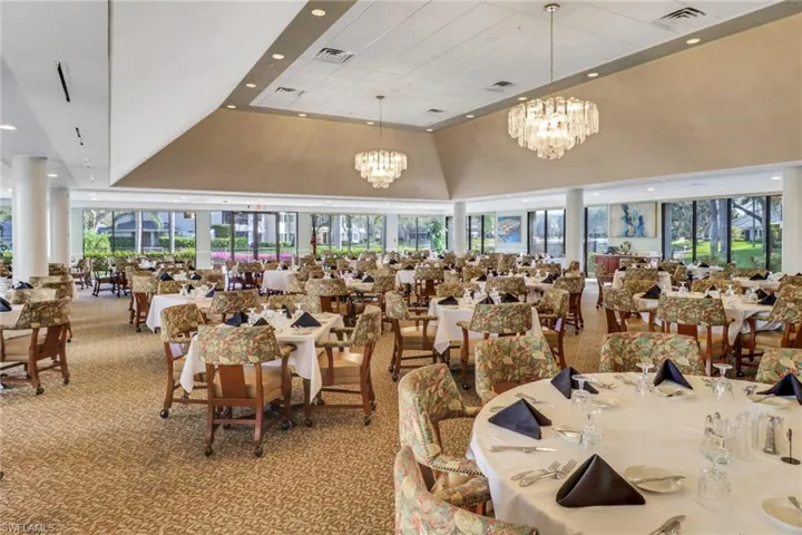 Community dining room for residents and their guests, located across from the community pool