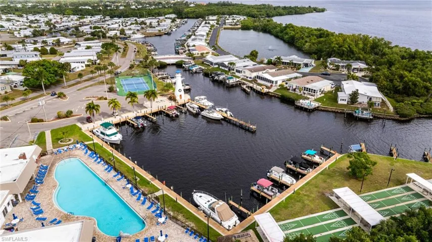 Clubhouse, pool, shuffleboard, marina, boat launch