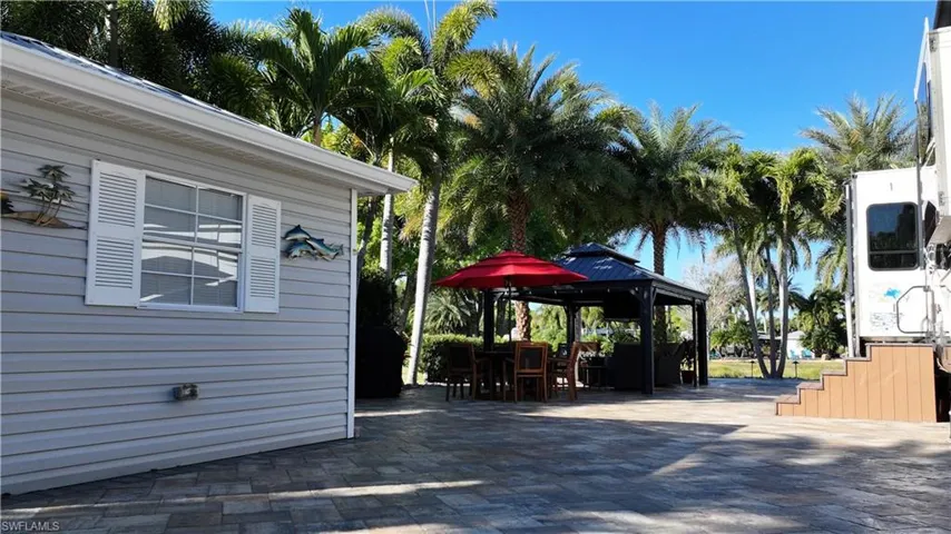 View of patio with a gazebo