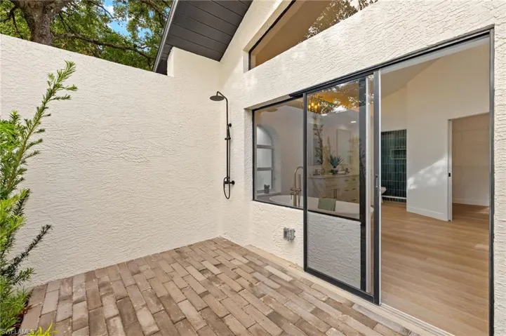 Primary bath Patio has a Pocket Slider into the Primary bath and its a tranquil space