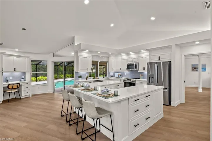 The New Kitchen has New Led Recess Lights in Ceiling & Architectural Header & Under Cabinet Lighting