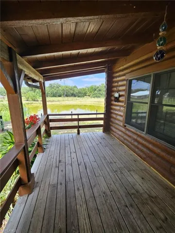 Wooden deck with a water view
