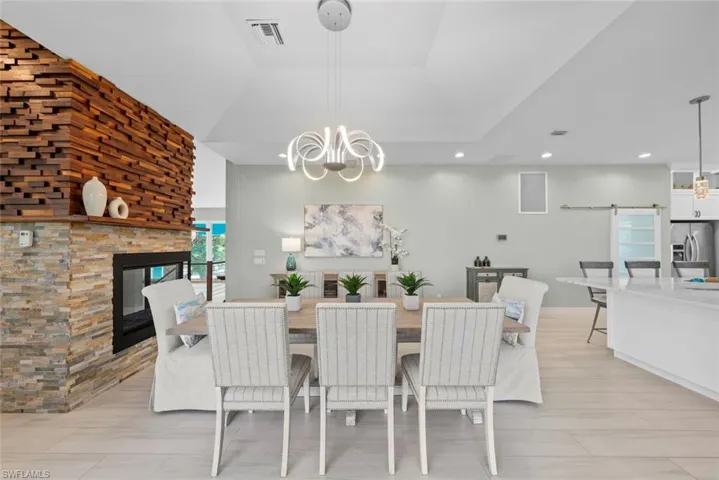 Dining area with a fireplace