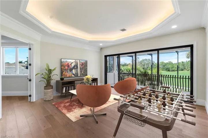 VIRTUALLY STAGED & FURNISHED Bonus/Game Room with Screened Balcony/Lanai overlooking pond and golf course. Adjoining 4th BR suite with private bath.