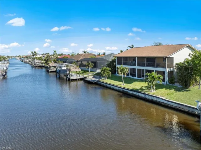 Water view with a dock