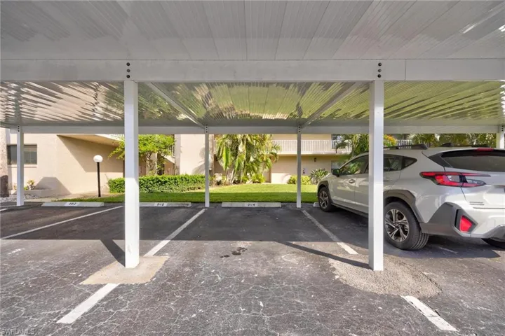 View of covered parking lot