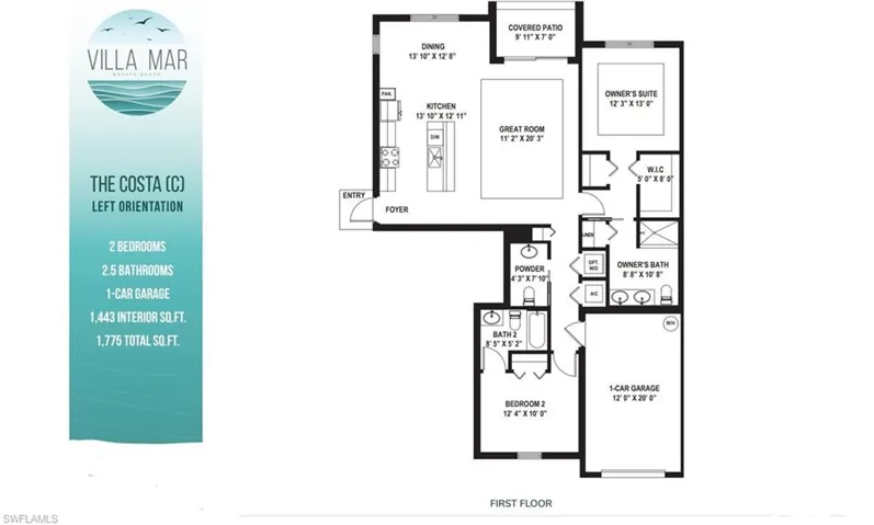 2 BEDROOMS 2.5 BATHROOMS 1-CAR GARAGE 1,443 INTERIOR SQ. FT. 1,775 TOTAL SQ. FT.