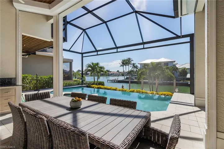 Beautiful view of Roberts Bay and the infinity pool while you dine with friends and family.