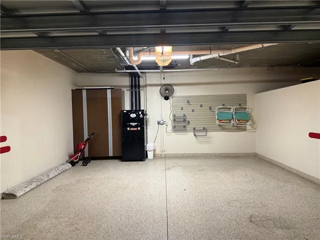 Garage with concrete block wall
