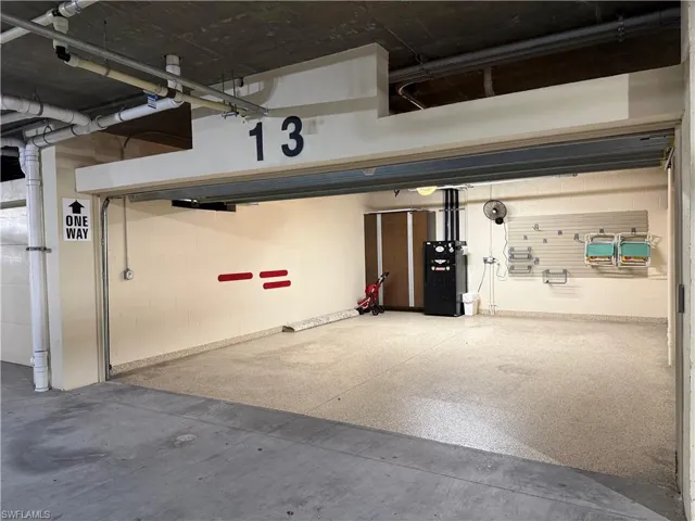 Garage with concrete block wall