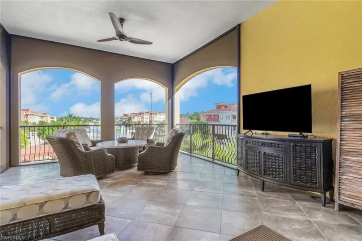 Balcony with a ceiling fan